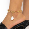 IngeSight.Z Kpop Baroque Irregular Pearl Pendant Anklet for Women Punk Gold Color Link Chain Barefoot Jewelry Gifts 2023