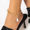 IngeSight.Z Kpop Baroque Irregular Pearl Pendant Anklet for Women Punk Gold Color Link Chain Barefoot Jewelry Gifts 2023