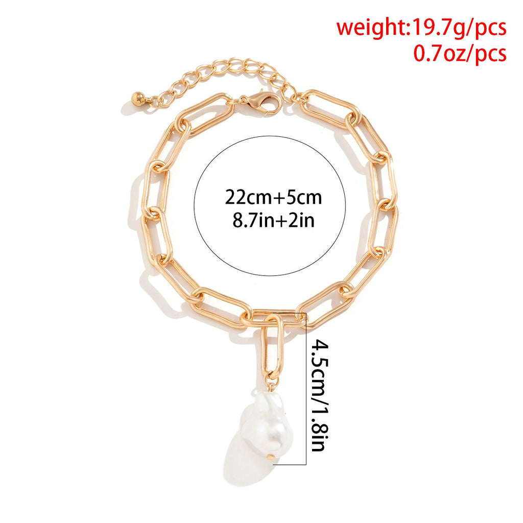 IngeSight.Z Kpop Baroque Irregular Pearl Pendant Anklet for Women Punk Gold Color Link Chain Barefoot Jewelry Gifts 2023