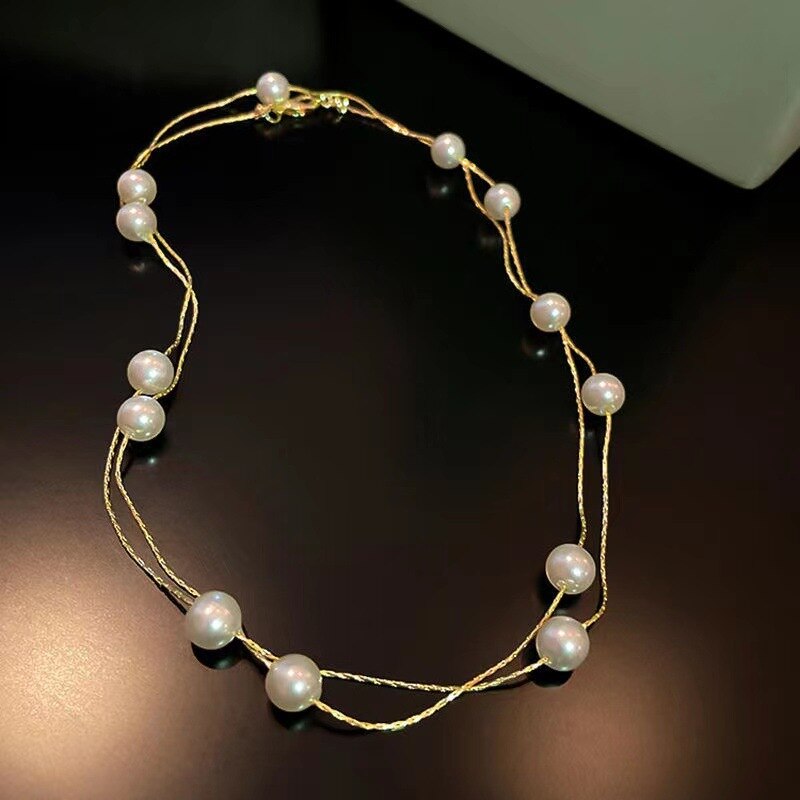 IngeSight.Z Kpop Imitation Pearl Choker Necklaces for Women Multi Layered Beads Adjustable Gold Color Chain Goth Collares Neck
