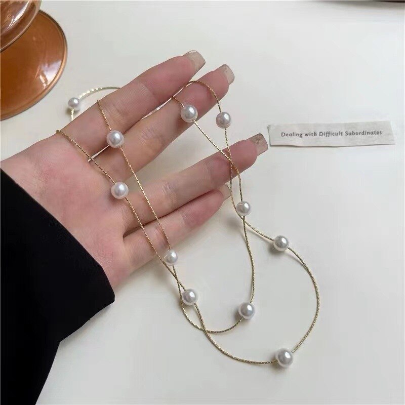 IngeSight.Z Kpop Imitation Pearl Choker Necklaces for Women Multi Layered Beads Adjustable Gold Color Chain Goth Collares Neck