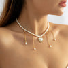 IngeSight.Z  Designer Pearl Love Heart Pendant Necklace for Women Pearls Tassel Beaded Clavicle Necklace Party Jewelry