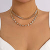 IngeSight.Z  Double Row Rhinestones Cuban Choker Necklace for Women Vintage Shiny Crystal Necklace Set Collar Jewelry
