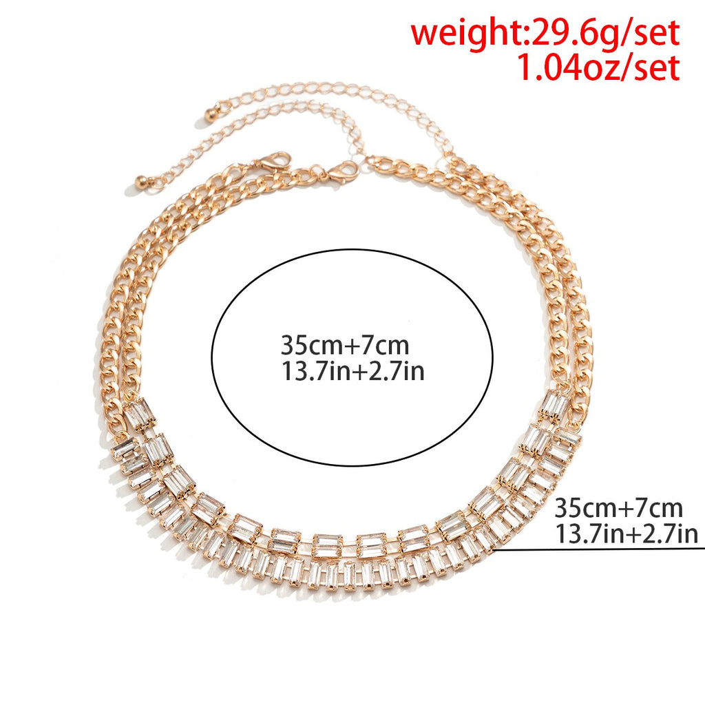 IngeSight.Z  Double Row Rhinestones Cuban Choker Necklace for Women Vintage Shiny Crystal Necklace Set Collar Jewelry