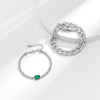IngeSight.Z  Full Rhinestones Green Crystal Bracelet Set For Women Punk Hip Hop Chunky Cuban Chain Bracelet Bangle Jewelry