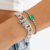 IngeSight.Z  Full Rhinestones Green Crystal Bracelet Set For Women Punk Hip Hop Chunky Cuban Chain Bracelet Bangle Jewelry