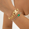 IngeSight.Z  Full Rhinestones Green Crystal Bracelet Set For Women Punk Hip Hop Chunky Cuban Chain Bracelet Bangle Jewelry