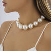 IngeSight.Z  Large Pearls Rhinestone Ball Choker Necklace for Women Elegant Clavicle Chain Short Bridal Necklace