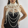IngeSight.Z  Long Imitation Pearl Chain Necklace Body Jewelry for Women Cloak Sleeve Pearl Shawl Top Sex Tassel Body Chain