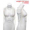 IngeSight.Z  Long Imitation Pearl Necklace Shoulder Body Chain For Women Sexy Multilayer Choker Necklaces Body Jewelry