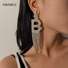 IngeSight.Z  Shiny Rhinestone Alphabet Initial Letter A Drop Dangle Earrings Crystal Long Tassl Earrings for Women Jewelry