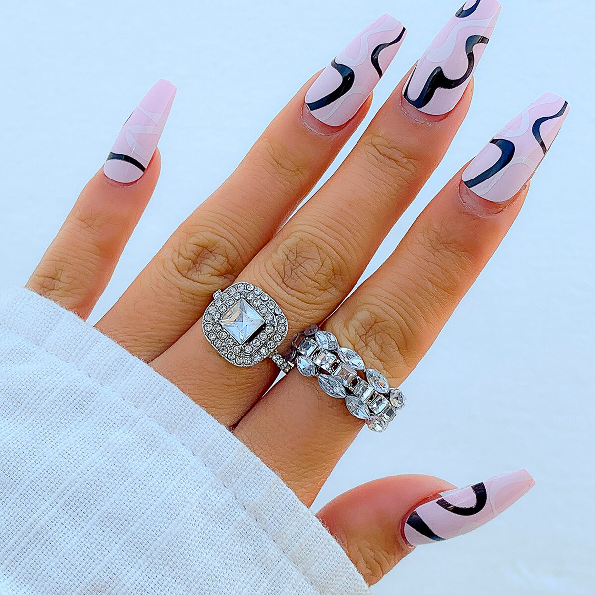 IngeSight.Z  Shiny Rhinestones Crystal Knuckle Finger Rings Set for Women Geometric Square Rings Wedding Jewelry Gifts