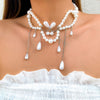 IngeSight.Z  Water Drop Imitation Pearls Tassel Choker Necklaces for Women Long Tassel Crystal Necklaces Wedding Jewelry