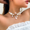 IngeSight.Z  Water Drop Imitation Pearls Tassel Choker Necklaces for Women Long Tassel Crystal Necklaces Wedding Jewelry