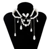 IngeSight.Z  Water Drop Imitation Pearls Tassel Choker Necklaces for Women Long Tassel Crystal Necklaces Wedding Jewelry
