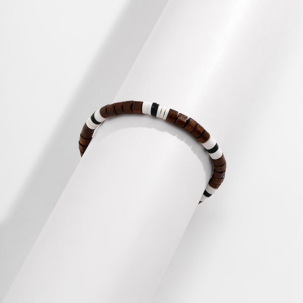 IngeSight.Z Men's Wood Beaded Clay Bracelet Simple Mixed Color Adjustable Stacking Surfer Bracelet Charm Gift Women