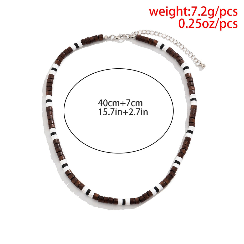 IngeSight.Z Men's Wooden Beaded Clay Necklace Vintage African Beaded Beach Surfer Necklace for Men Tribal Jewelry