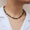IngeSight.Z Mens Black Wood Beaded Choker Necklace Boho Green Stone Surfer Necklace Chunky African Tribal Necklace for Men 2022