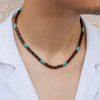IngeSight.Z Mens Black Wood Beaded Choker Necklace Boho Green Stone Surfer Necklace Chunky African Tribal Necklace for Men 2022