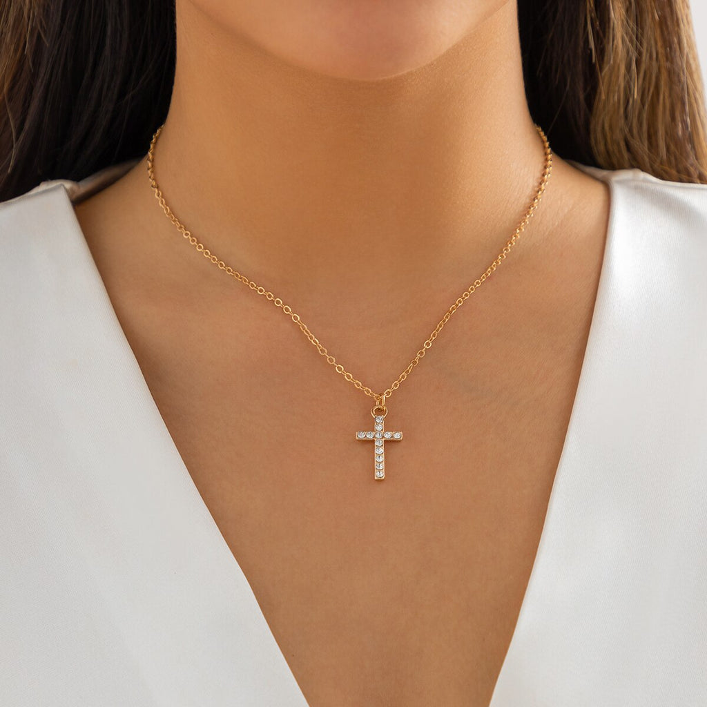 IngeSight.Z Minimalist Charm Crystal Cross Pendant Necklaces For Women Men Gold Color Link Chain Choker Necklace Christmas Gift