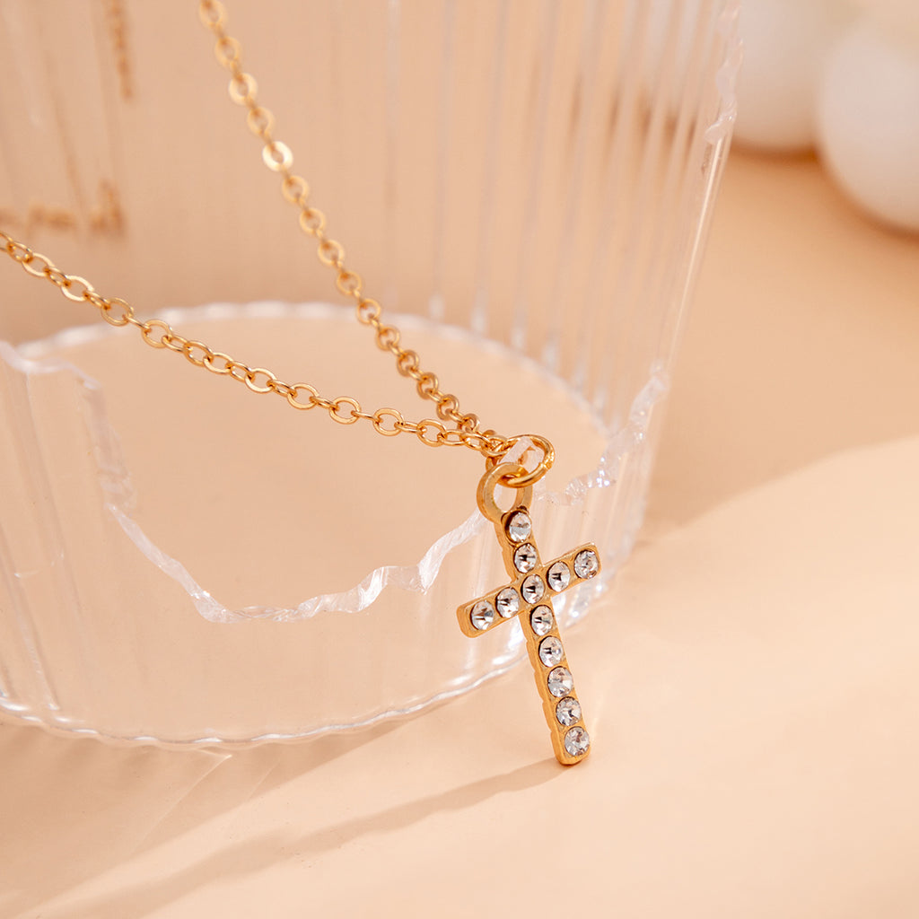 IngeSight.Z Minimalist Charm Crystal Cross Pendant Necklaces For Women Men Gold Color Link Chain Choker Necklace Christmas Gift
