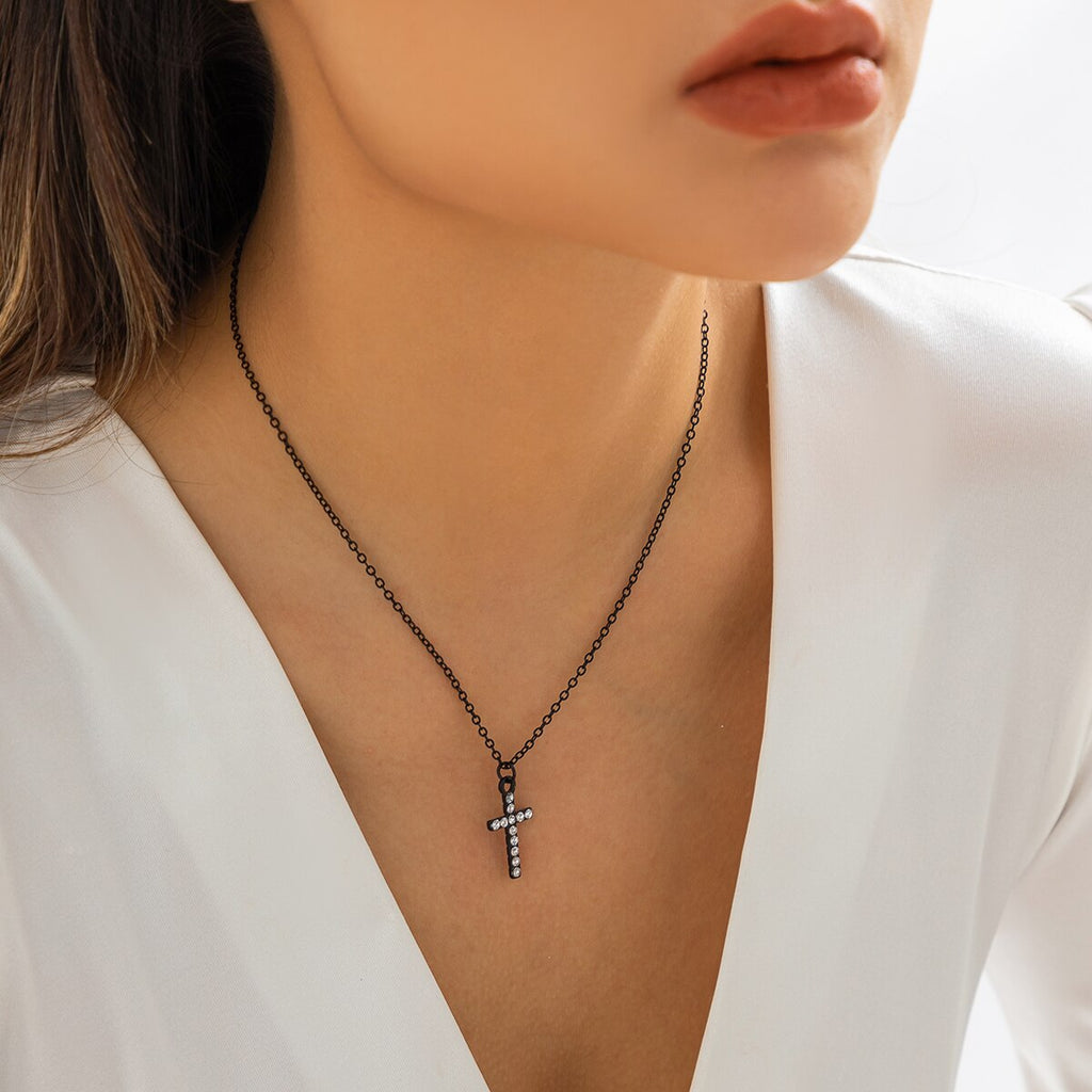 IngeSight.Z Minimalist Charm Crystal Cross Pendant Necklaces For Women Men Gold Color Link Chain Choker Necklace Christmas Gift