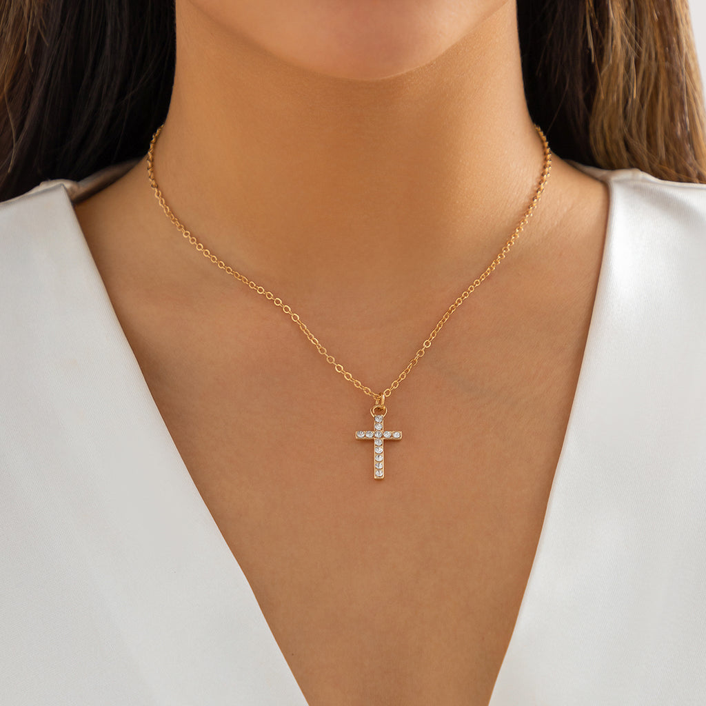 IngeSight.Z Minimalist Charm Crystal Cross Pendant Necklaces For Women Men Gold Color Link Chain Choker Necklace Christmas Gift