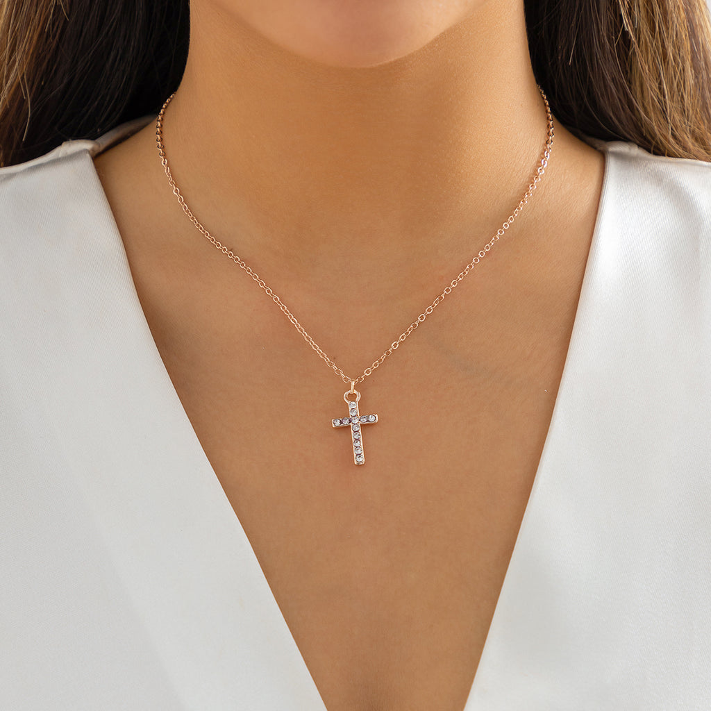 IngeSight.Z Minimalist Charm Crystal Cross Pendant Necklaces For Women Men Gold Color Link Chain Choker Necklace Christmas Gift