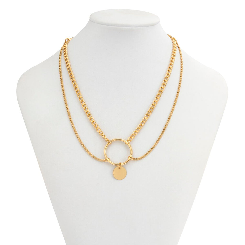 IngeSight.Z Minimalist Sequin Round Circle Pendant Necklaces for Women Punk Gold Color Layed Clavicle Chain Necklaces Party