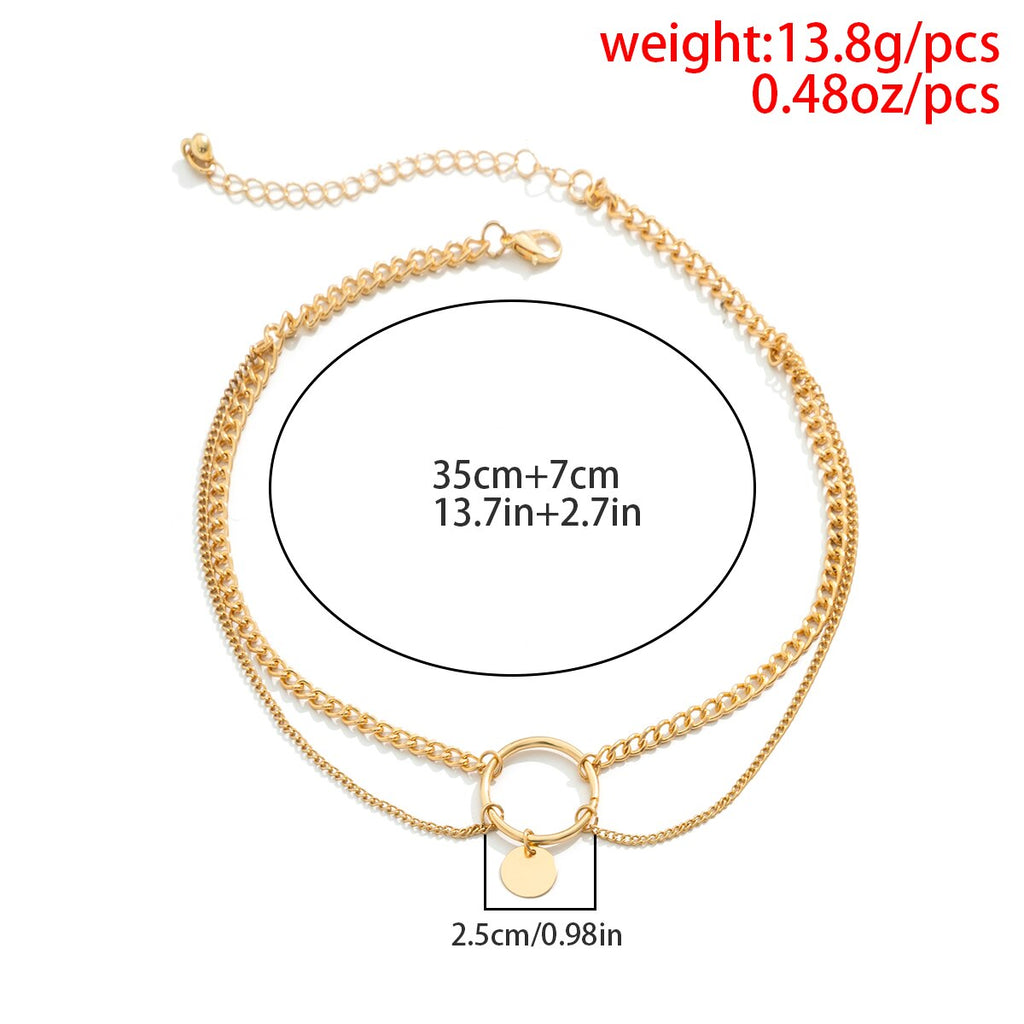 IngeSight.Z Minimalist Sequin Round Circle Pendant Necklaces for Women Punk Gold Color Layed Clavicle Chain Necklaces Party