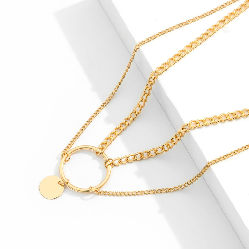 IngeSight.Z Minimalist Sequin Round Circle Pendant Necklaces for Women Punk Gold Color Layed Clavicle Chain Necklaces Party