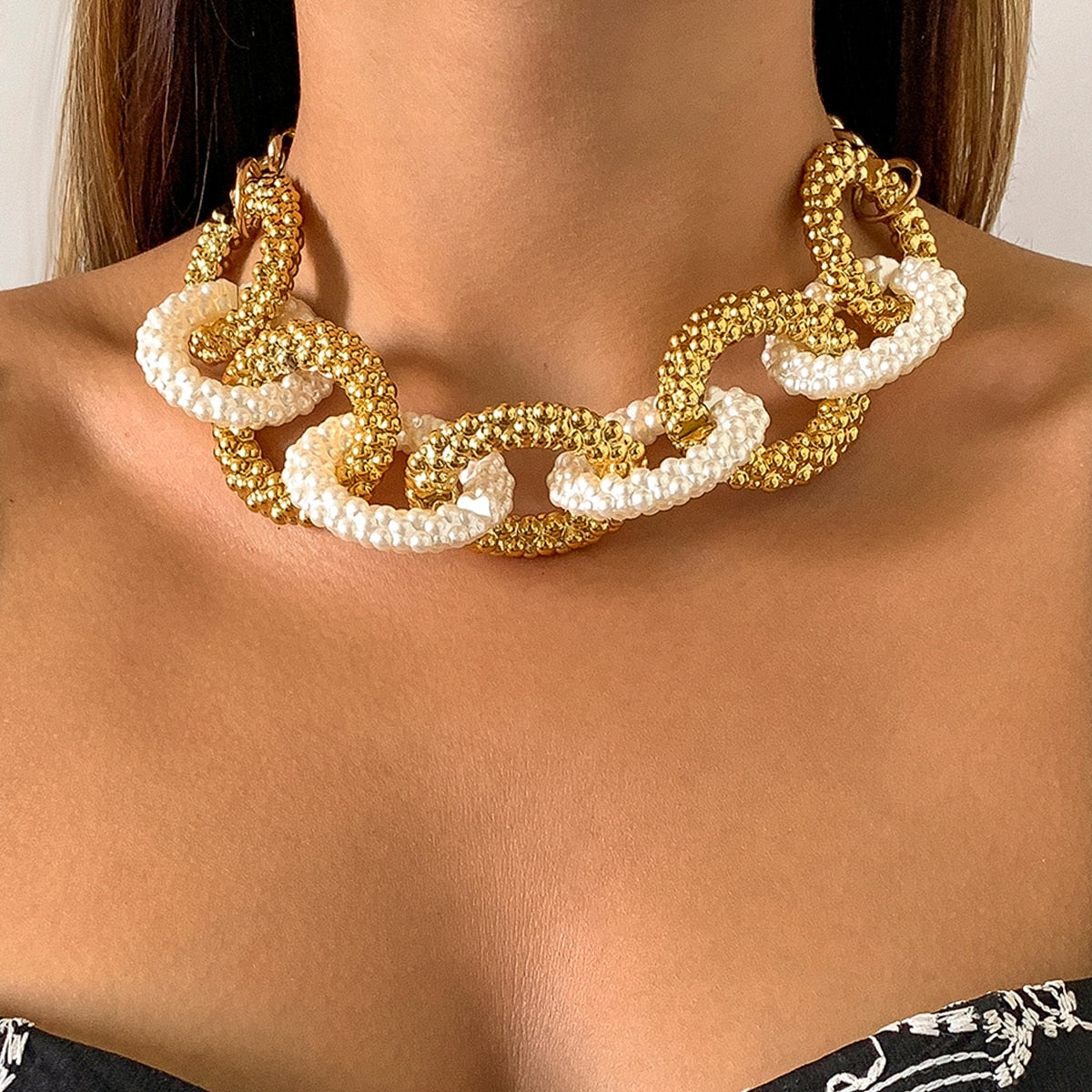 IngeSight.Z Mix Color Chunky Thick Plastics Choker Necklaces Vintage Exaggerated Short Link Chain Necklaces Women Neck Jewelry