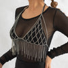 IngeSight.Z Multi Layer Tassel Bra Chain Lingerie Top for Women Sexy Harness  Body Necklace Silver Color Chest Bikini Jewelry