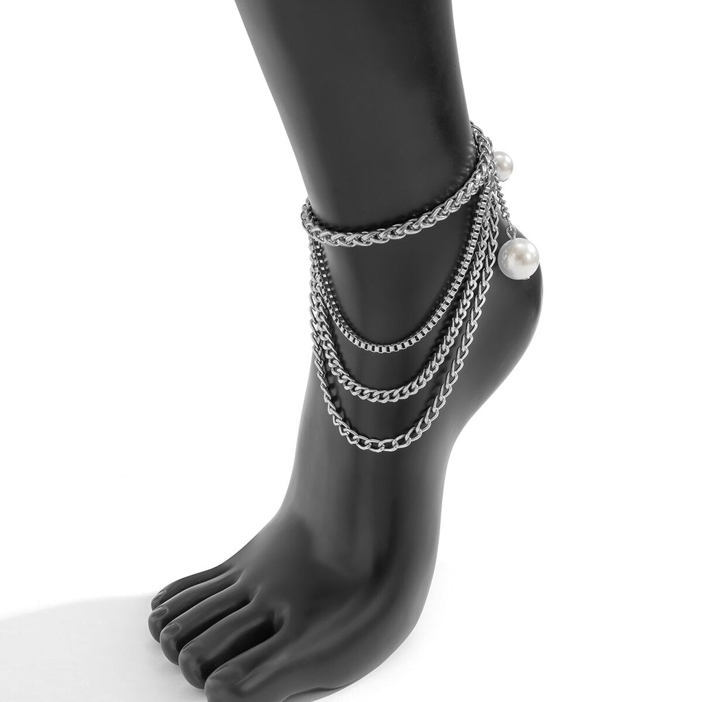 IngeSight.Z  Multi-layer Imitation Pearl Pendant Tassels Anklet for Women Punk Gold Color Chain 2022 Beach Barefoot Sandals Gift