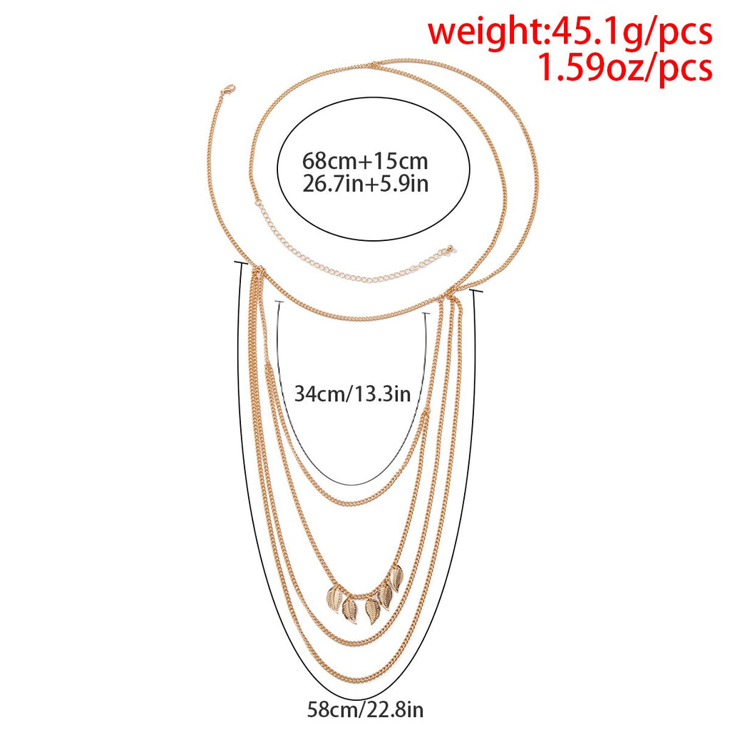 IngeSight.Z Multi-layer Tassel Shoulder Chain Arm Chain for Women Simple Gold Color Leaf Pendant Body Chain Jewelry Party Beach