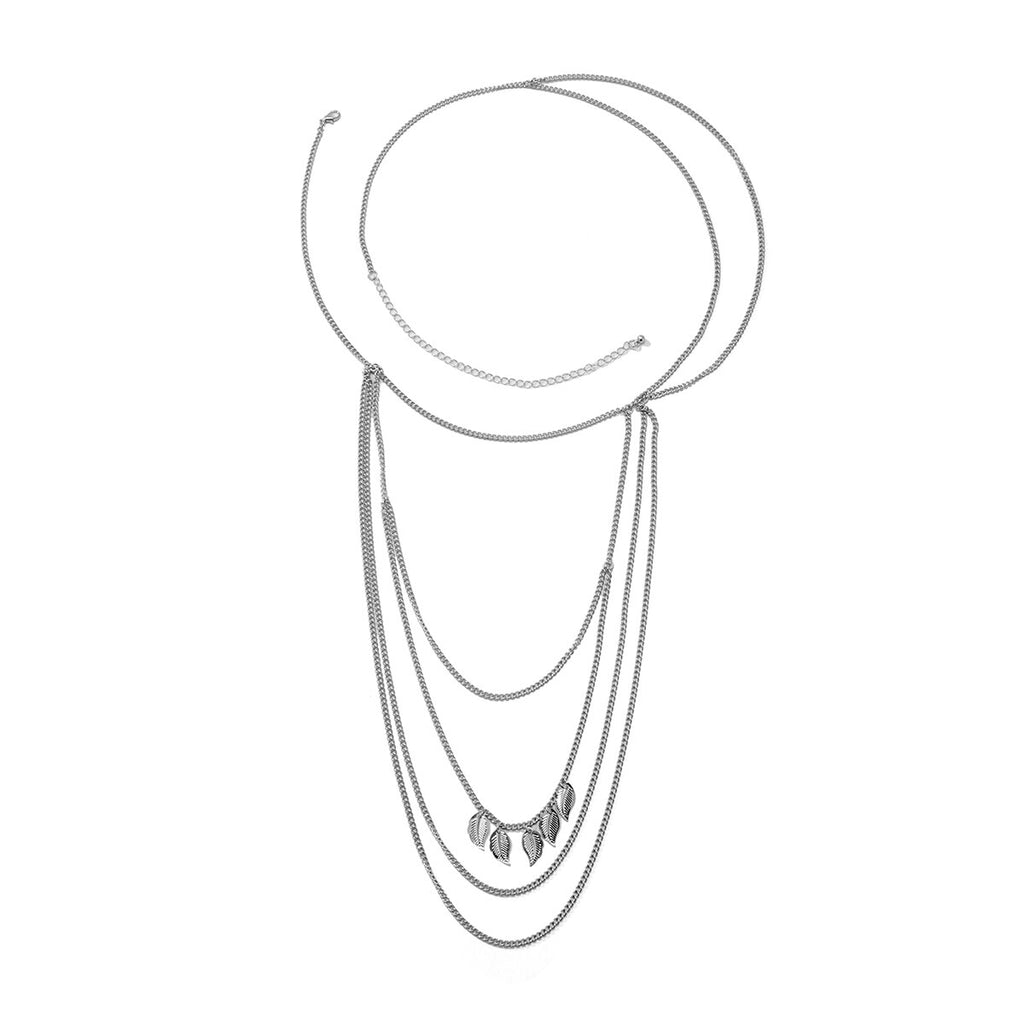 IngeSight.Z Multi-layer Tassel Shoulder Chain Arm Chain for Women Simple Gold Color Leaf Pendant Body Chain Jewelry Party Beach