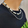 IngeSight.Z  Multi-layer White and Black Imitation Pearls Necklace for Women Men Hip Hop Metal Beads Line Chain Necklace Jewelry