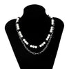 IngeSight.Z  Multi-layer White and Black Imitation Pearls Necklace for Women Men Hip Hop Metal Beads Line Chain Necklace Jewelry
