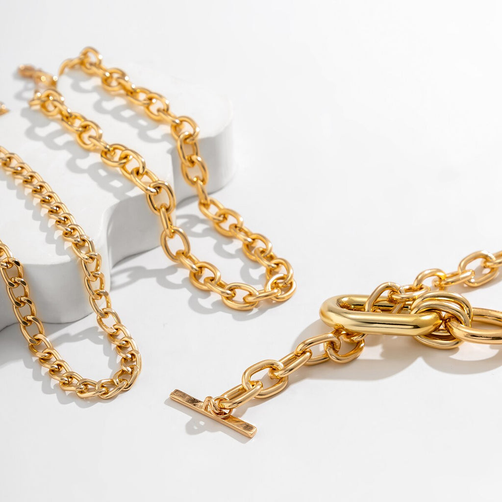 IngeSight.Z Multilayer Chunky Metal Long Chain Choker Necklace for Women Punk Hip Hop Gold Color OT Buckle CCB Necklace Gifts