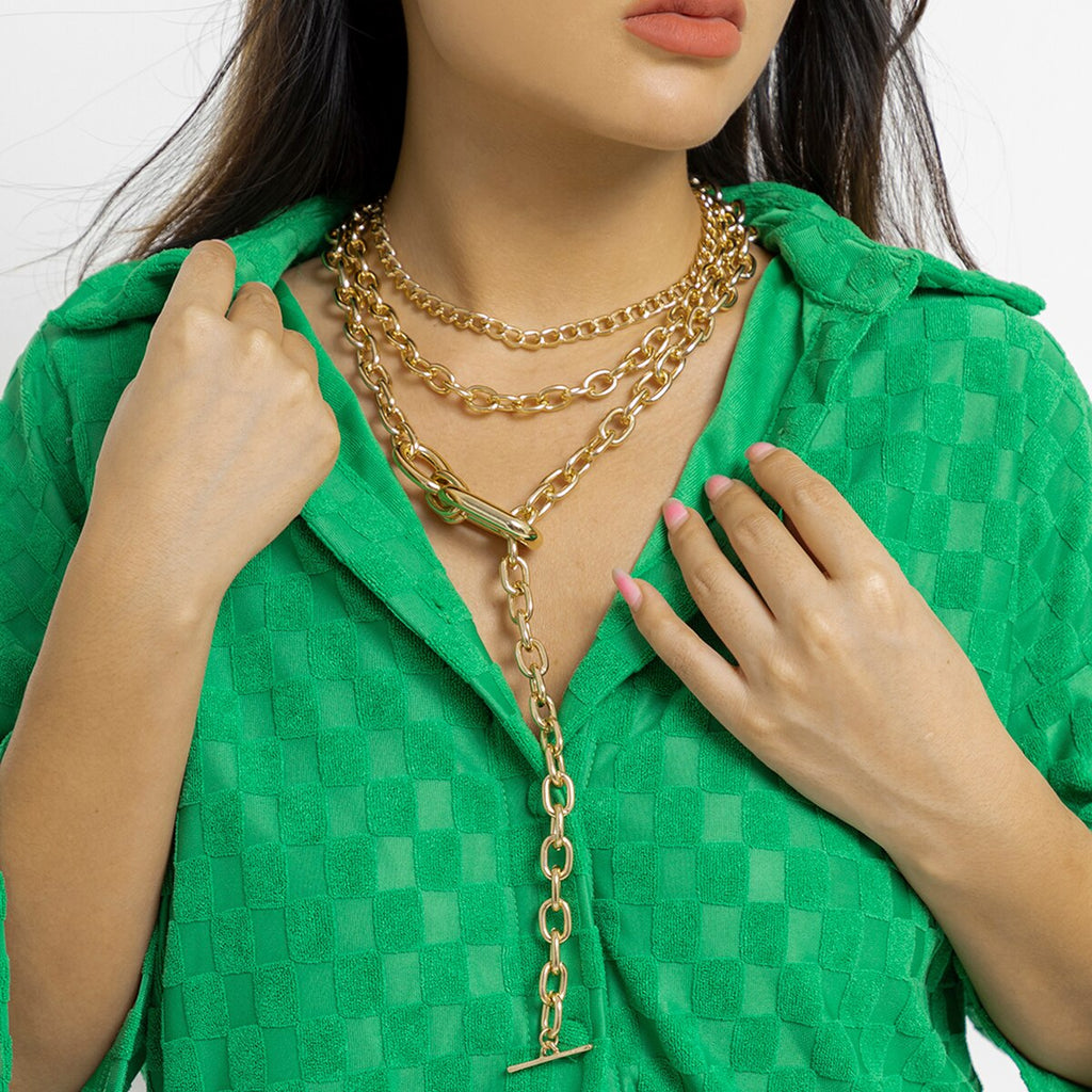 IngeSight.Z Multilayer Chunky Metal Long Chain Choker Necklace for Women Punk Hip Hop Gold Color OT Buckle CCB Necklace Gifts