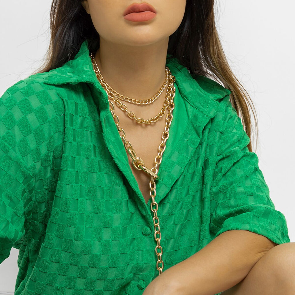 IngeSight.Z Multilayer Chunky Metal Long Chain Choker Necklace for Women Punk Hip Hop Gold Color OT Buckle CCB Necklace Gifts