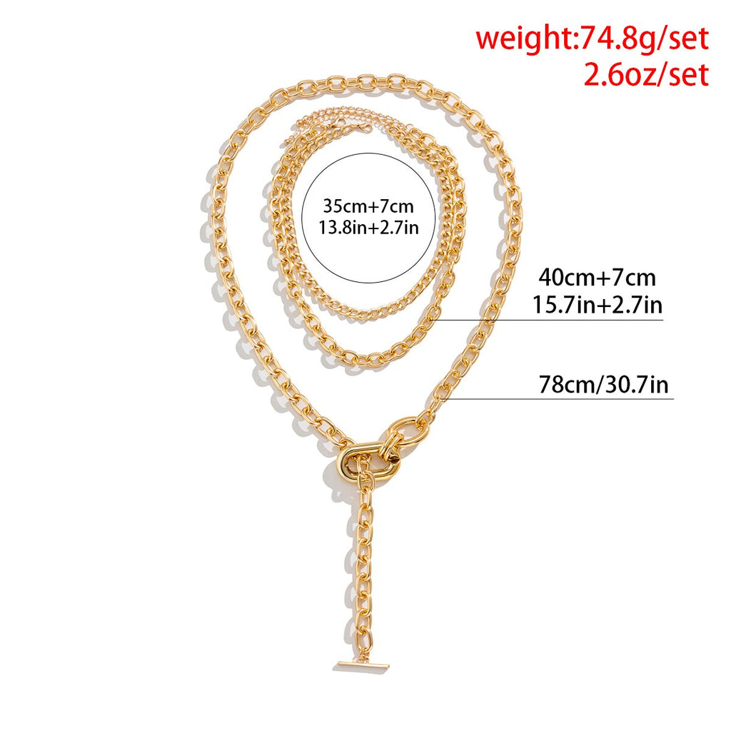 IngeSight.Z Multilayer Chunky Metal Long Chain Choker Necklace for Women Punk Hip Hop Gold Color OT Buckle CCB Necklace Gifts