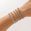 IngeSight.Z Multilayer Crystal Rhinestone Bracelet Bangles for Women Punk Cuban Tennis Chain Heart Beaded Bracelets Set Jewelry