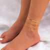 IngeSight.Z Multilayer Double Circle Flat Snake Chain Anklet Sets For Women Bohemia Summer Beach Barefoot Sandal Foot Jewelry
