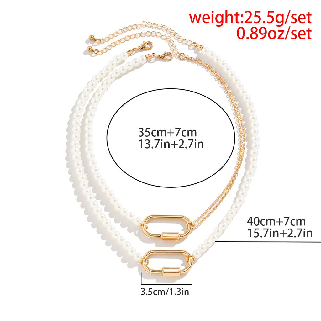 IngeSight.Z Multilayer Exaggerated O Buckle Imitation Pearl Choker Necklace for Women Vintage Wedding Bridal Bead Chain Neck