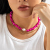 IngeSight.Z Multilayer Irregular Rose Red Stone Pearl Choker Necklace for Women Vintage Punk  Miami Cuban Chain Necklace