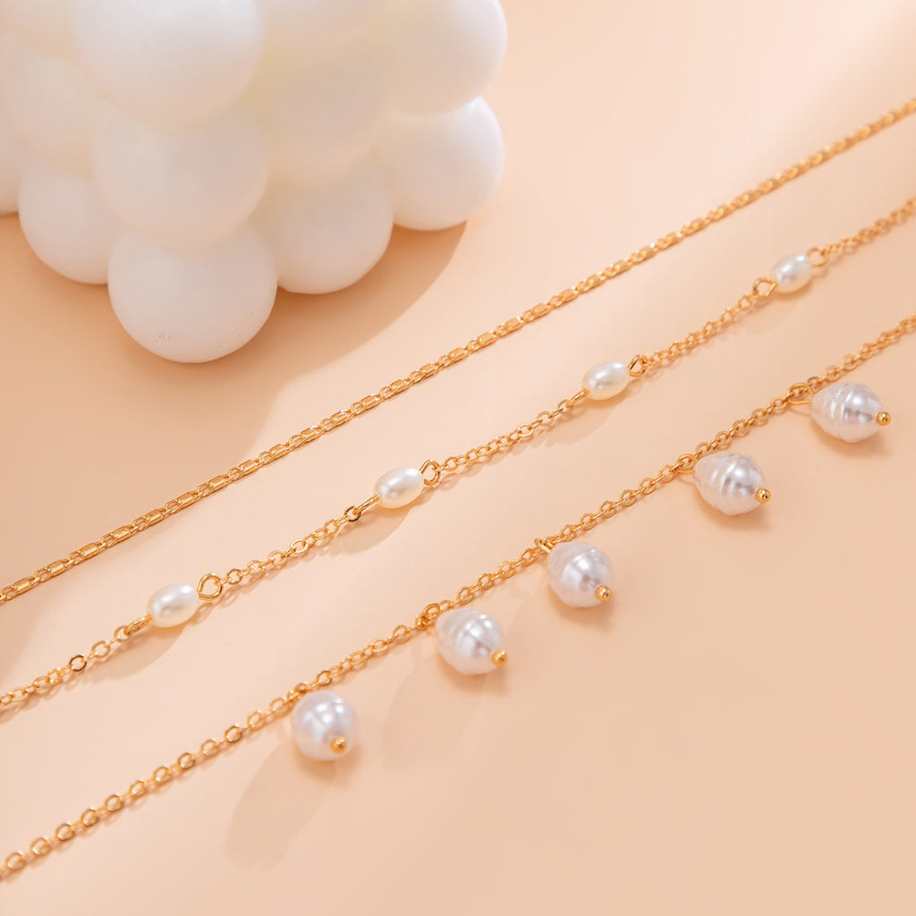 IngeSight.Z Multilayer Irregularity Simulated Pearls Pendant Necklace Women Punk Gold Color Link Chain Choker Necklace Jewelry