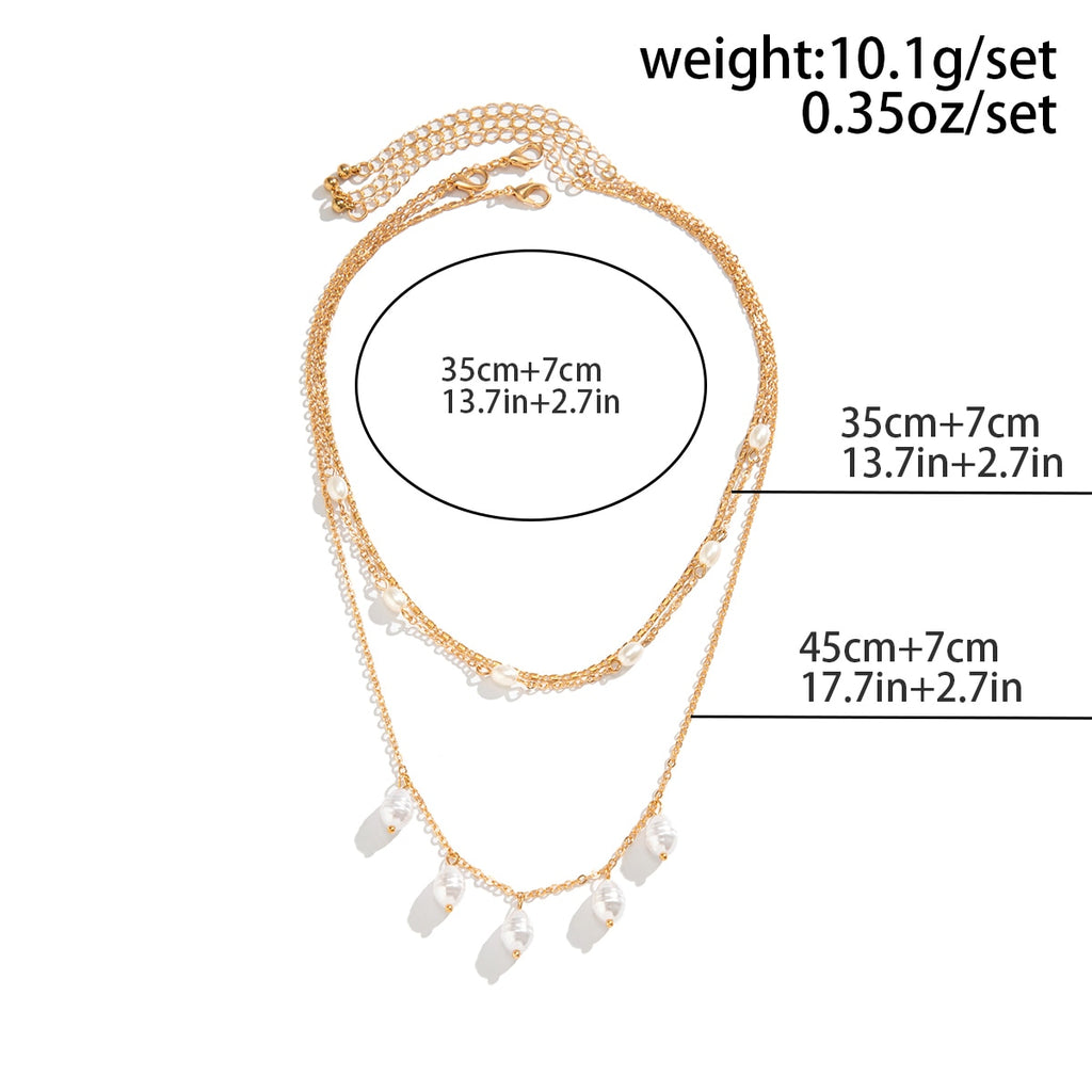 IngeSight.Z Multilayer Irregularity Simulated Pearls Pendant Necklace Women Punk Gold Color Link Chain Choker Necklace Jewelry