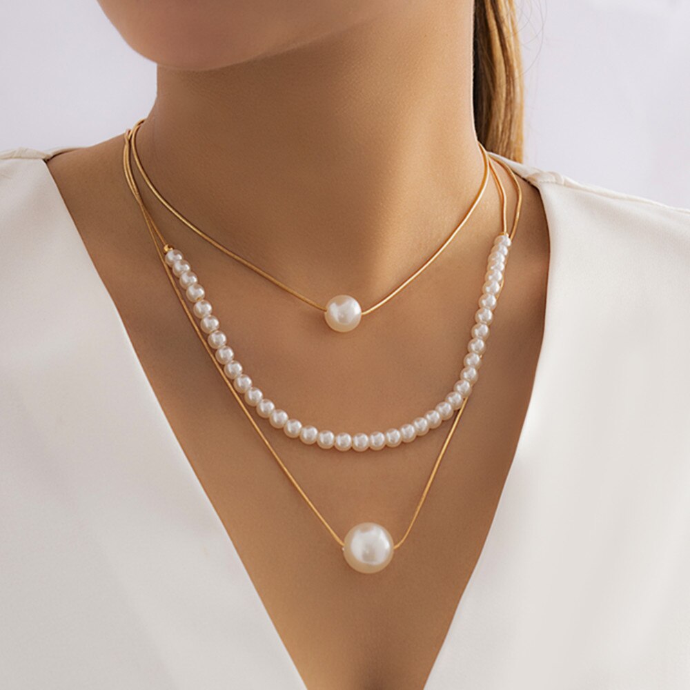 IngeSight.Z Multilayer Pearl Pendant Necklace For Women Punk Geometric Gold Color Thin Square Snake Chain Choker Party  Jewelry