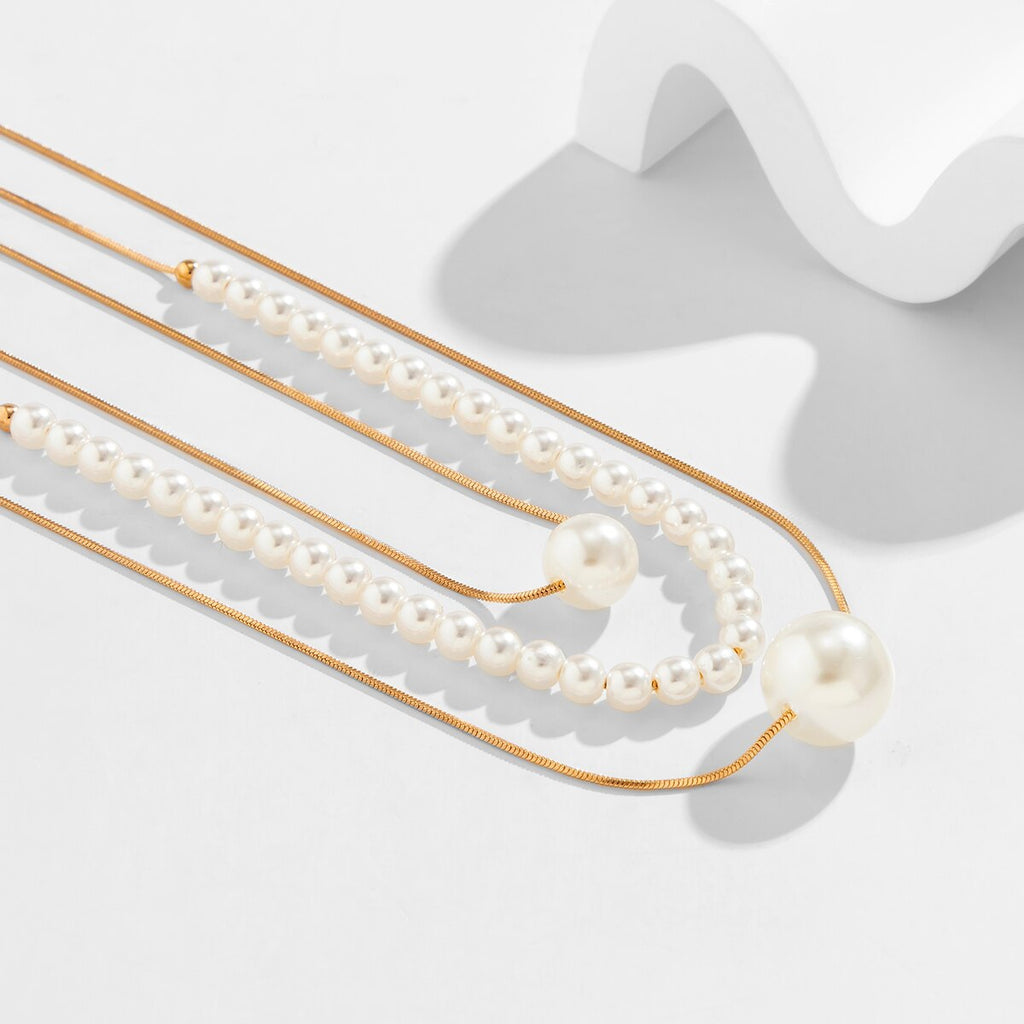 IngeSight.Z Multilayer Pearl Pendant Necklace For Women Punk Geometric Gold Color Thin Square Snake Chain Choker Party  Jewelry